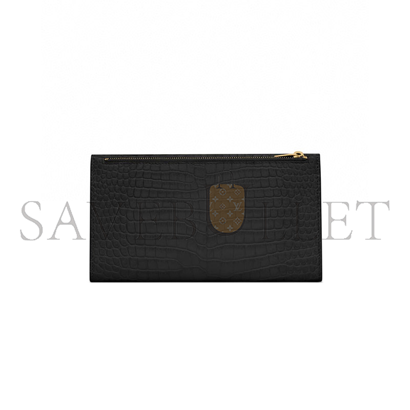 Y*L uptown pouch in crocodile-embossed shiny leather 582124dnd1j1000 (21.5*12*2.5cm)